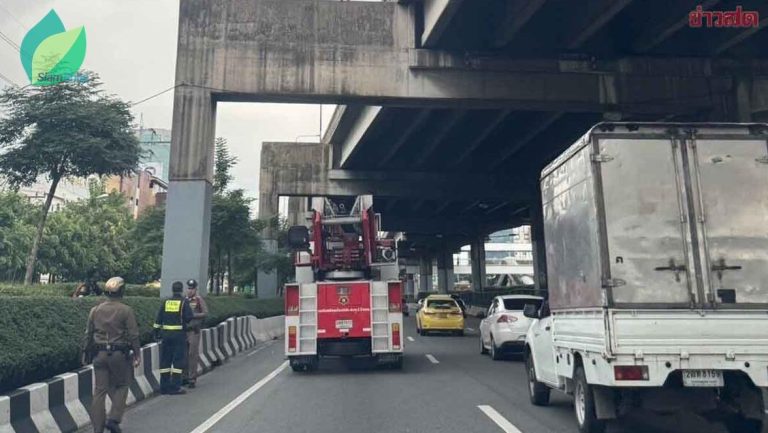 ด่วน! หนุ่มปีนเสาตอม่อ ทางด่วนวิภาวดี ก่อนตกลงมากลางถนน ย่านดินแดง